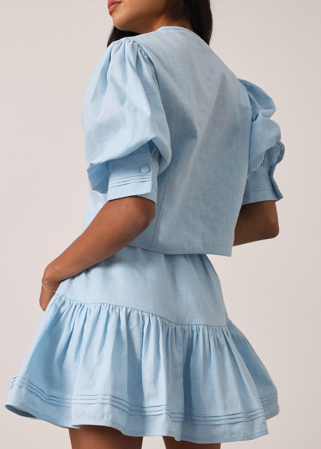 Linen Button-Up Blouse Laney - Elegant Pastel Blue Blouse