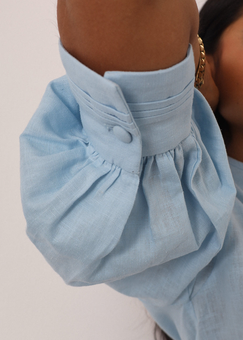 Linen Button-Up Blouse Laney - Elegant Pastel Blue Blouse