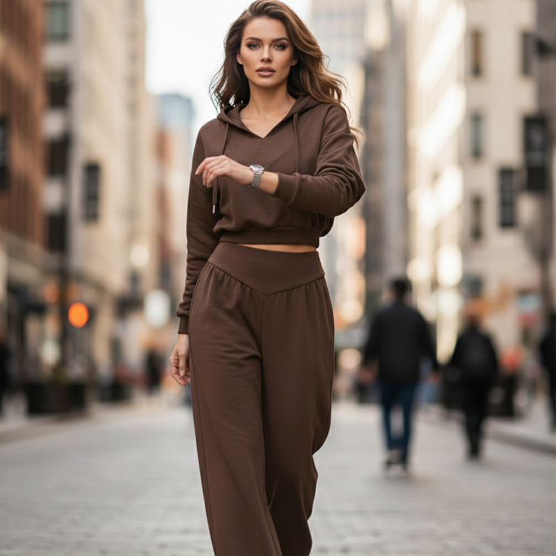 WINA CROP HOODIE SET - Comfortable Two-Piece Outfit
