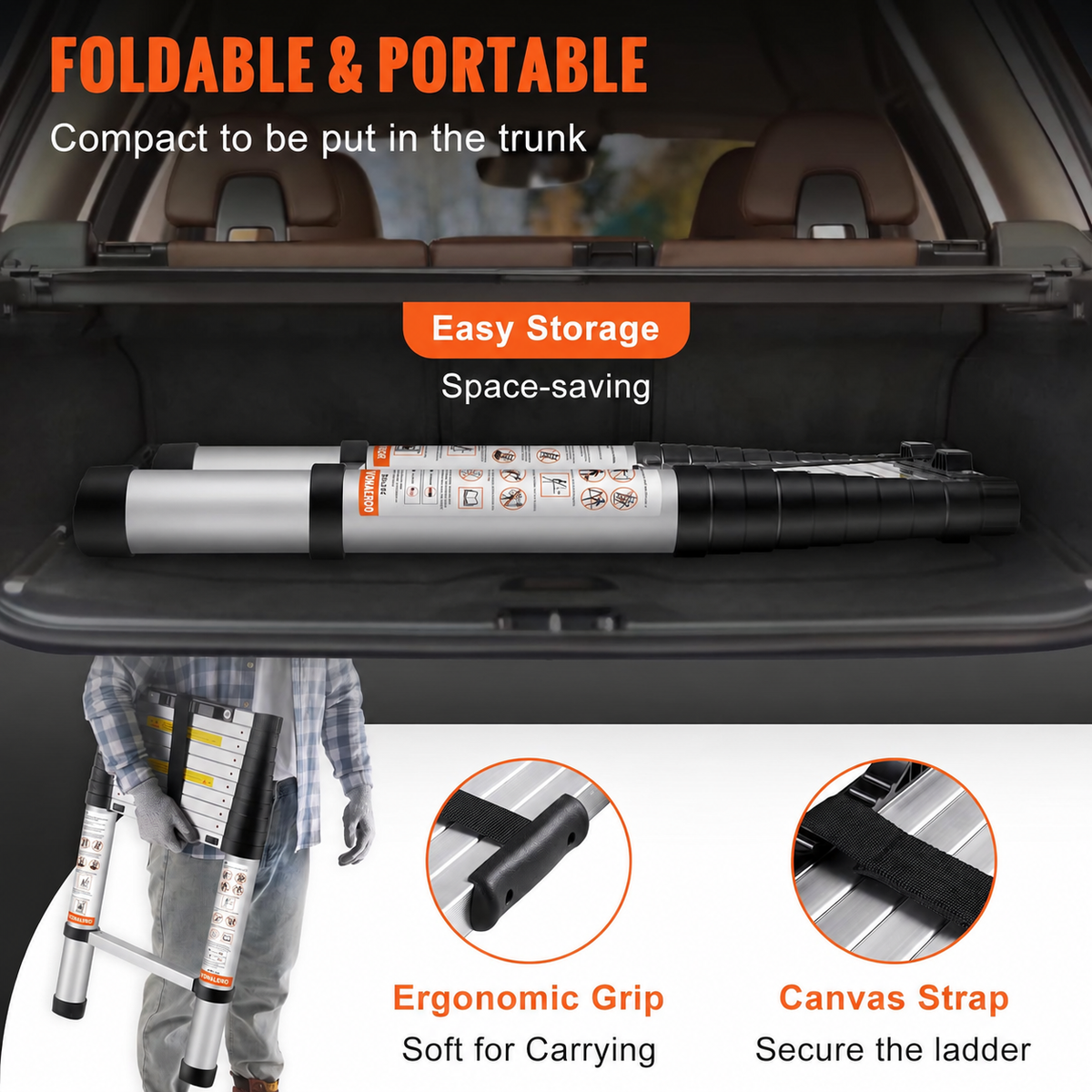 Telescoping Ladder Aluminum Extension Step 10.5 Ft Multi-purpose Portable