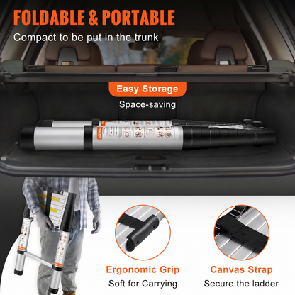 Telescoping Ladder Aluminum Extension Step 10.5 Ft Multi-purpose Portable