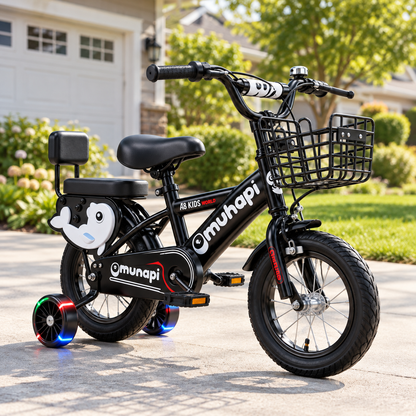 Kids Bike with Training Wheels, Basket & Backrest – 12, 14 & 16 Inch