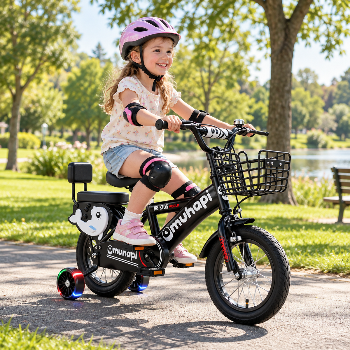 Kids Bike with Training Wheels, Basket & Backrest – 12, 14 & 16 Inch