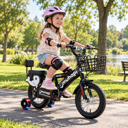 Kids Bike with Training Wheels, Basket & Backrest – 12, 14 & 16 Inch