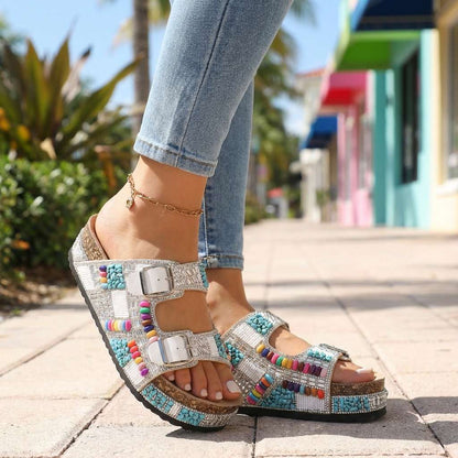 Samantha Beaded Platform Slides - Comfortable Slide
