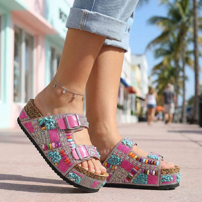 Samantha Beaded Platform Slides - Comfortable Slide