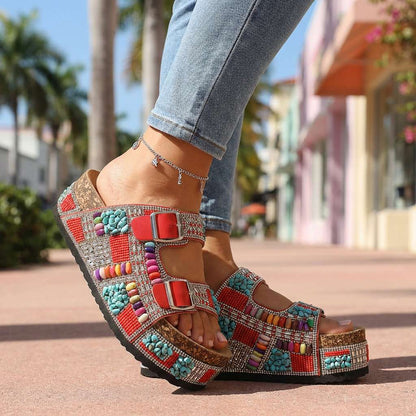 Samantha Beaded Platform Slides - Comfortable Slide
