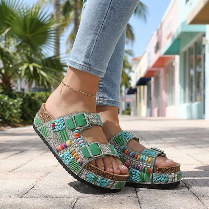 Samantha Beaded Platform Slides - Comfortable Slide