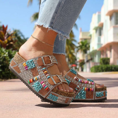 Samantha Beaded Platform Slides - Comfortable Slide