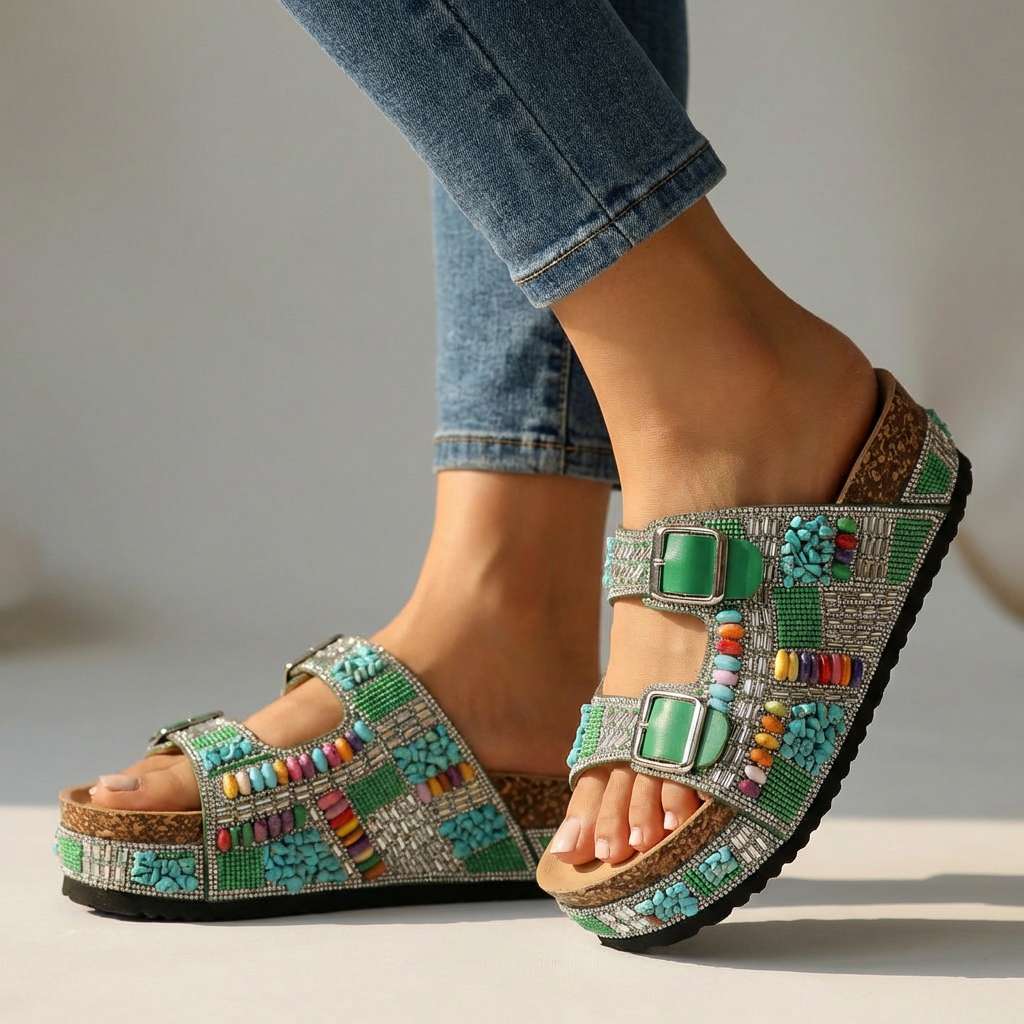 Samantha Beaded Platform Slides - Comfortable Slide