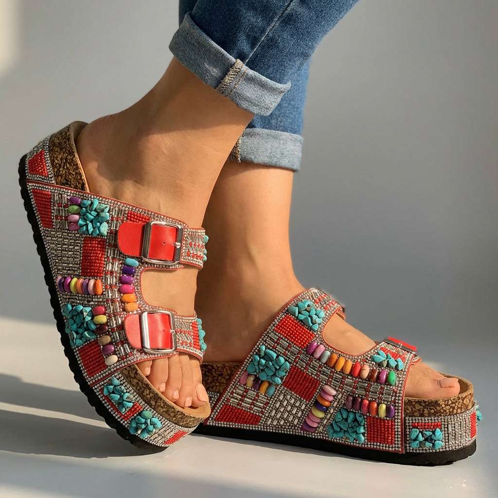 Samantha Beaded Platform Slides - Comfortable Slide