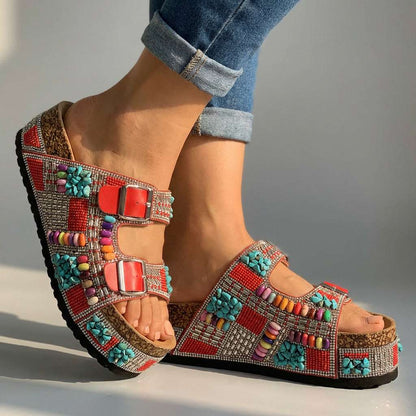 Samantha Beaded Platform Slides - Comfortable Slide