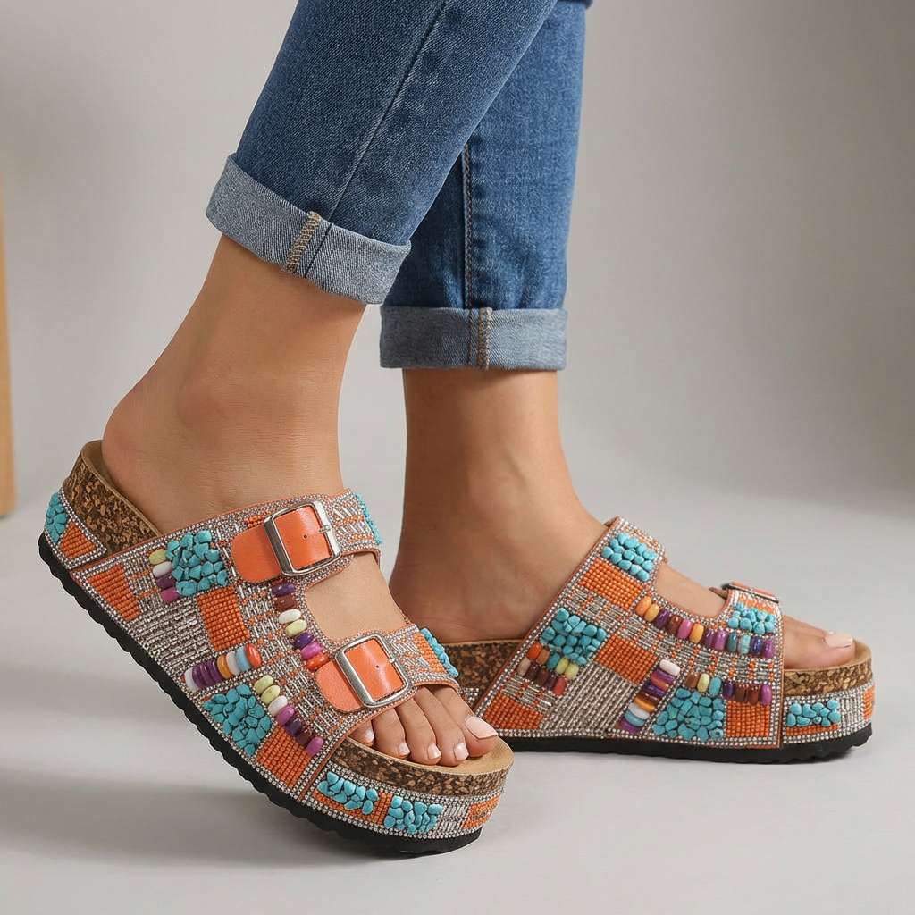 Samantha Beaded Platform Slides - Comfortable Slide