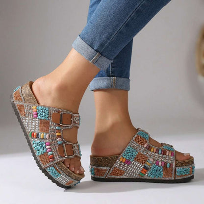 Samantha Beaded Platform Slides - Comfortable Slide