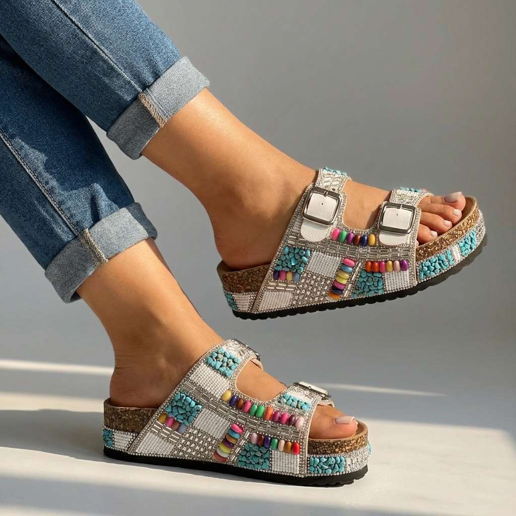 Samantha Beaded Platform Slides - Comfortable Slide