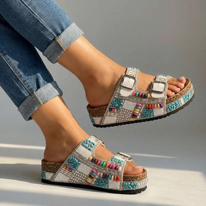 Samantha Beaded Platform Slides - Comfortable Slide