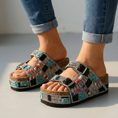 Samantha Beaded Platform Slides - Comfortable Slide