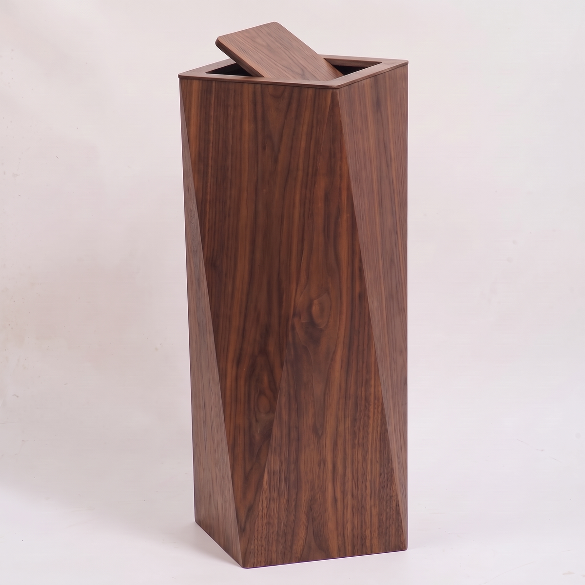 Wood-Grain Trash Can, Tapered Square Wastebasket with Flap Lid