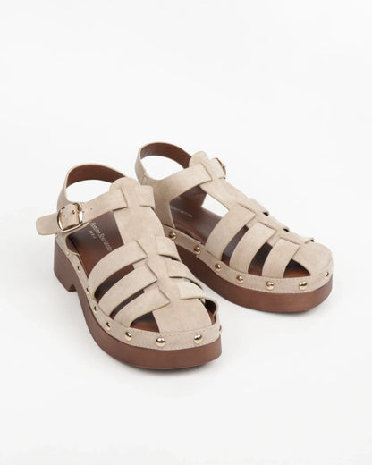 Faux Suede Sandals with Studs - Comfortable Sandals