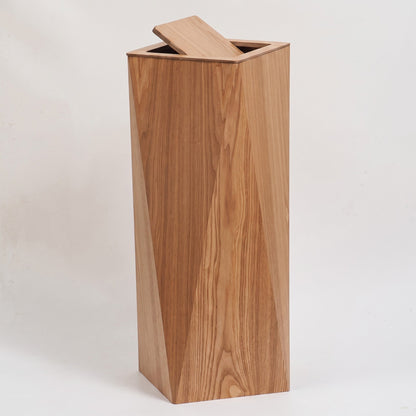 Wood-Grain Trash Can, Tapered Square Wastebasket with Flap Lid